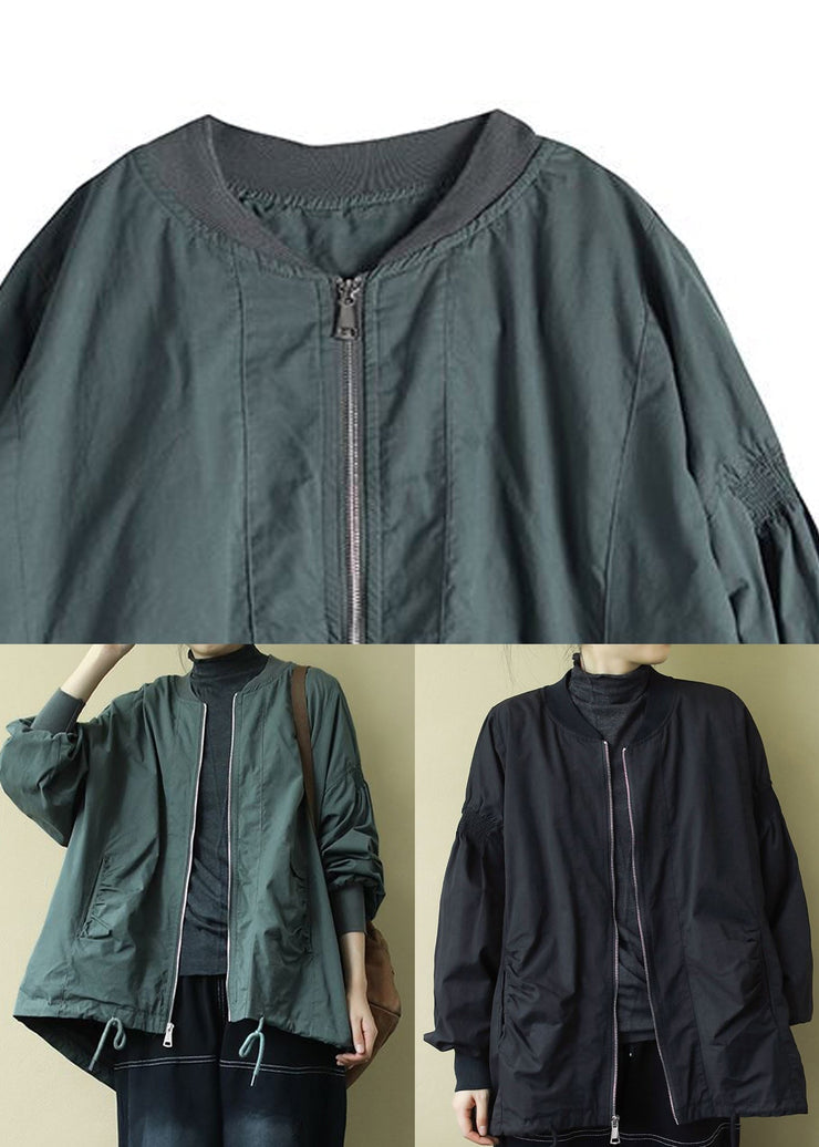 Organic Green O-Neck Zip Up Low High Design Coat Long Sleeve