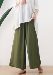 Organic Green Oversized Pockets Cotton Wide Leg Pants Fall