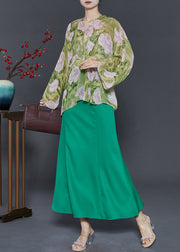 Organic Green Oversized Print Chiffon Women Sets 2 Pieces Fall