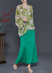 Organic Green Oversized Print Chiffon Women Sets 2 Pieces Fall