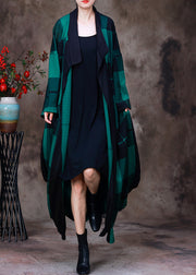 Organic Green Peter Pan Collar Plaid Coats Long Long Sleeve