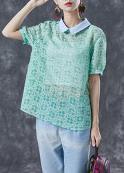 Organic Green Peter Pan Collar Print Cotton Top Summer