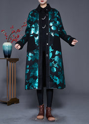 Organic Green Print Thick Fleece Wool Lined Coats Winter