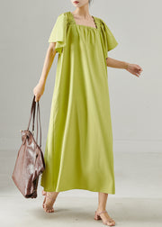 Organic Green Slash Neck Oversized Cotton Long Dresses Summer