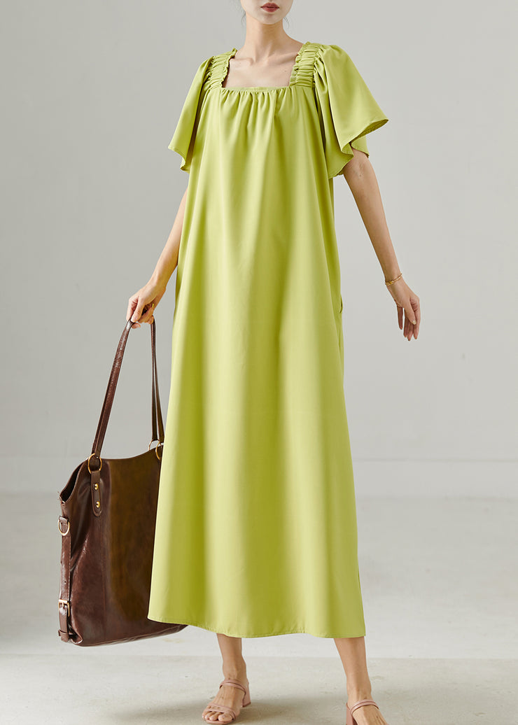 Organic Green Slash Neck Oversized Cotton Long Dresses Summer