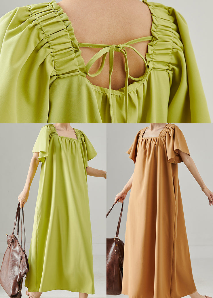 Organic Green Slash Neck Oversized Cotton Long Dresses Summer