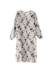 Organic Grey O Neck Print Chiffon UPF 50+ Coat Summer