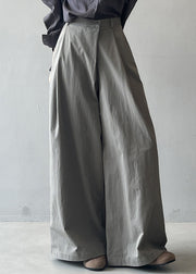 Organic Grey Pockets High Waist Cotton Wide Leg Pants Fall