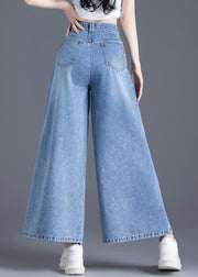 Organic Light Blue Pockets Denim Wide Leg Pants Summer