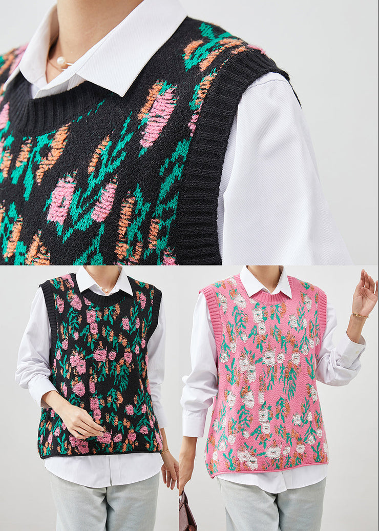 Organic Pink Jacquard Thick Knit Vest Tops Spring