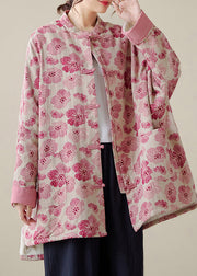 Organic Pink Oversized Print Fine Cotton Filled Coat Outwear Winter