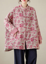 Organic Pink Oversized Print Fine Cotton Filled Coat Outwear Winter