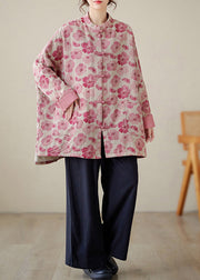 Organic Pink Oversized Print Fine Cotton Filled Coat Outwear Winter