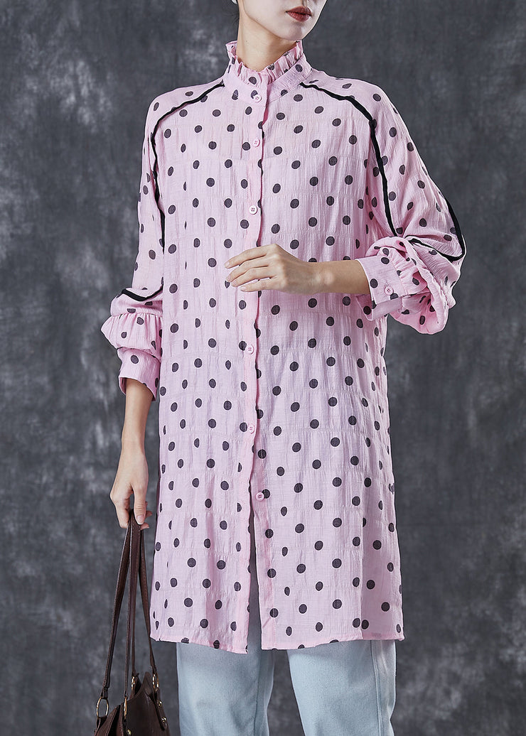 Organic Pink Ruffled Collar Print Cotton Shirt Dress Spring