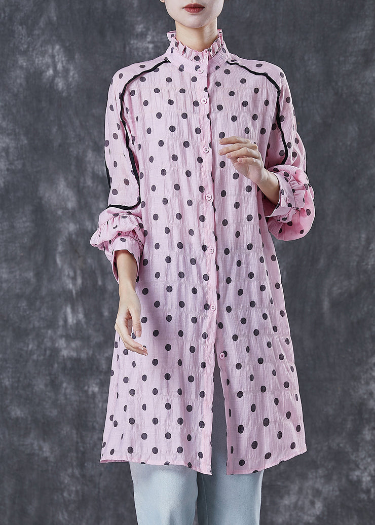 Organic Pink Ruffled Collar Print Cotton Shirt Dress Spring