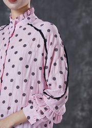 Organic Pink Ruffled Collar Print Cotton Shirt Dress Spring