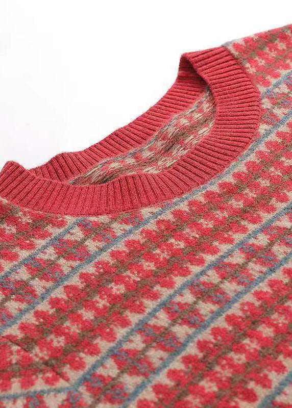 Organic Red O Neck Print Patchwork Woolen Dresses Winter