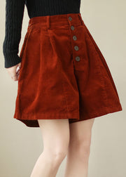 Organic Red Pockets Patchwork Corduroy A Line Shorts Summer