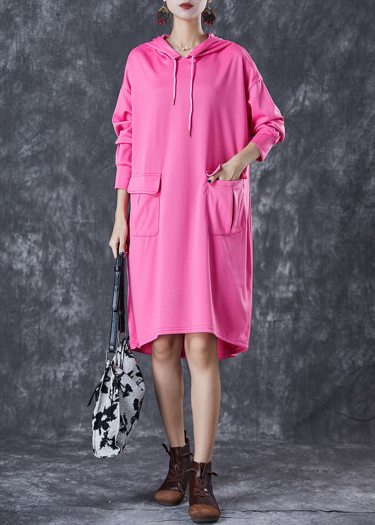 Organic Rose Oversized Pockets Cotton Sweatshirts Dress Fall