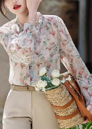 Organic Ruffled Print Chiffon Shirt Long Sleeve