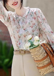 Organic Ruffled Print Chiffon Shirt Long Sleeve