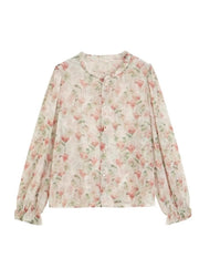 Organic Ruffled Print Chiffon Shirt Long Sleeve