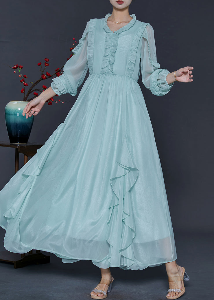 Organic Sky Blue Ruffled Chiffon Full Dresses Fall