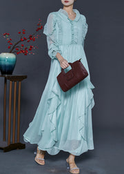 Organic Sky Blue Ruffled Chiffon Full Dresses Fall