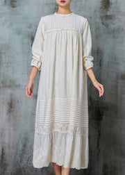 Organic White Embroidered Patchwork Linen Maxi Dresses Spring