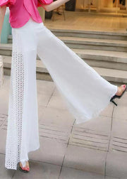 Organic White Hollow Out High Waist Lace Patchwork Chiffon Wide Leg Pants Spring