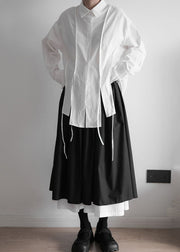 Organic White Peter Pan Collar Asymmetrical Design Cotton Shirts Spring