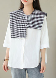 Organic White Plaid Button Shawl And Shirts Two Pieces Set Summer