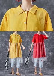 Organic Yellow Embroideried Patchwork Tulle Cotton Dress Summer