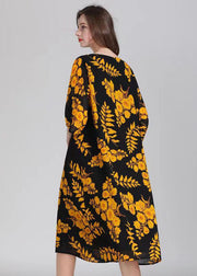 Organic Yellow O Neck Print Patchwork Chiffon Mid Dress Summer