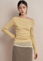 Organic Yellow Patchwork Fake Two Pieces Knit Tops Fall