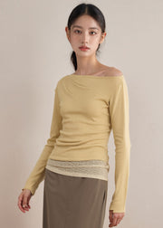 Organic Yellow Patchwork Fake Two Pieces Knit Tops Fall