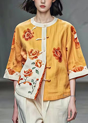 Organic Yellow Print Ruffled Coats Fall