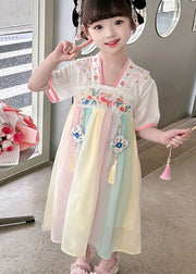 Oriental Green Tasseled Embroideried Patchwork Chiffon Baby Girls  Dress Summer