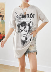 Original Apricot Oversized Print Cotton Long Tanks Summer