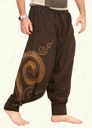 Original Brown Print Elastic Waist Cotton Men Harem Pants Summer