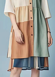 Original Colorblock Asymmetrical Patchwork Cotton Dress Half Sleeve