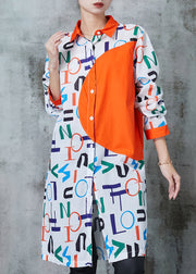 Original Desig Orange Print Cotton Loose Shirt Dress Summer