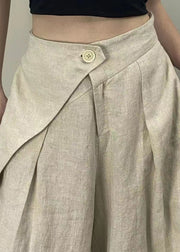 Original Design Apricot Pockets Patchwork Linen Wide Leg Pants Fall