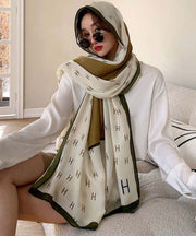 Original Design Beige Print Rectangle Cotton Shawl