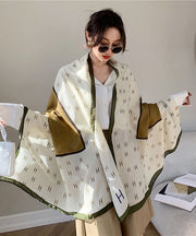 Original Design Beige Print Rectangle Cotton Shawl