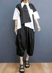 Original Design Black Asymmetrical Design Patchwork Cotton Two Pieces Set Summer