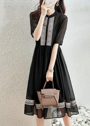 Original Design Black O-Neck Patchwork Chiffon Dress Summer