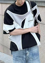 Original Design Black O Neck Patchwork Cotton Men's T Shirts Summer