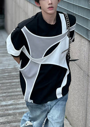 Original Design Black O Neck Patchwork Cotton Men's T Shirts Summer