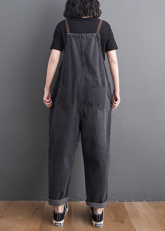 Original Design Black Oversized Denim Jumpsuit Summer